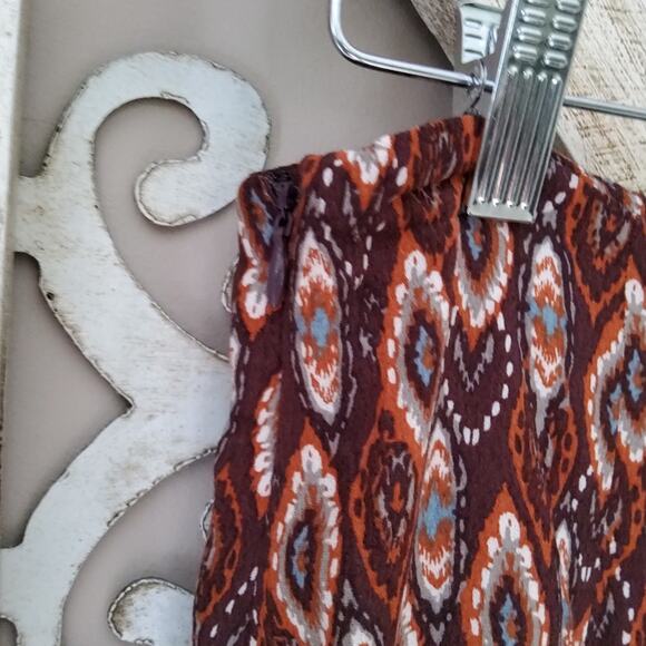 Premise Women's Paisley Ruffle Hem Side Zip A-line Skirt in Brown - Picture 5 of 6